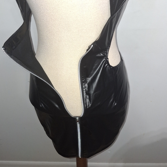 Black Faux Leather Mini Dress- W Sz Medium - Picture 7 of 9